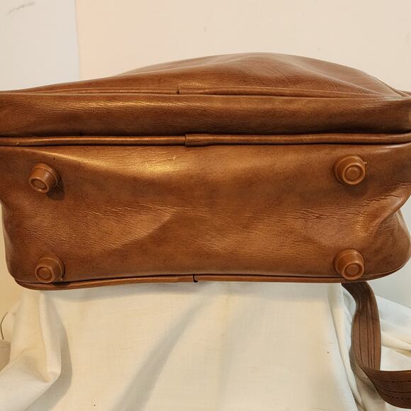 Vtg Airway Faux Leather Travel Shoulder Bag Brown Carry On Retro Luggage Korea - Picture 6 of 10